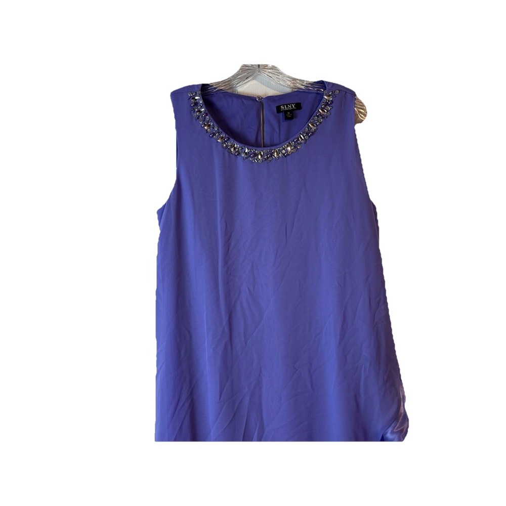 SLNY Women's Purple Beaded Neck Sleeveless Chiffon Dress‎ - Size 14 NWT Party